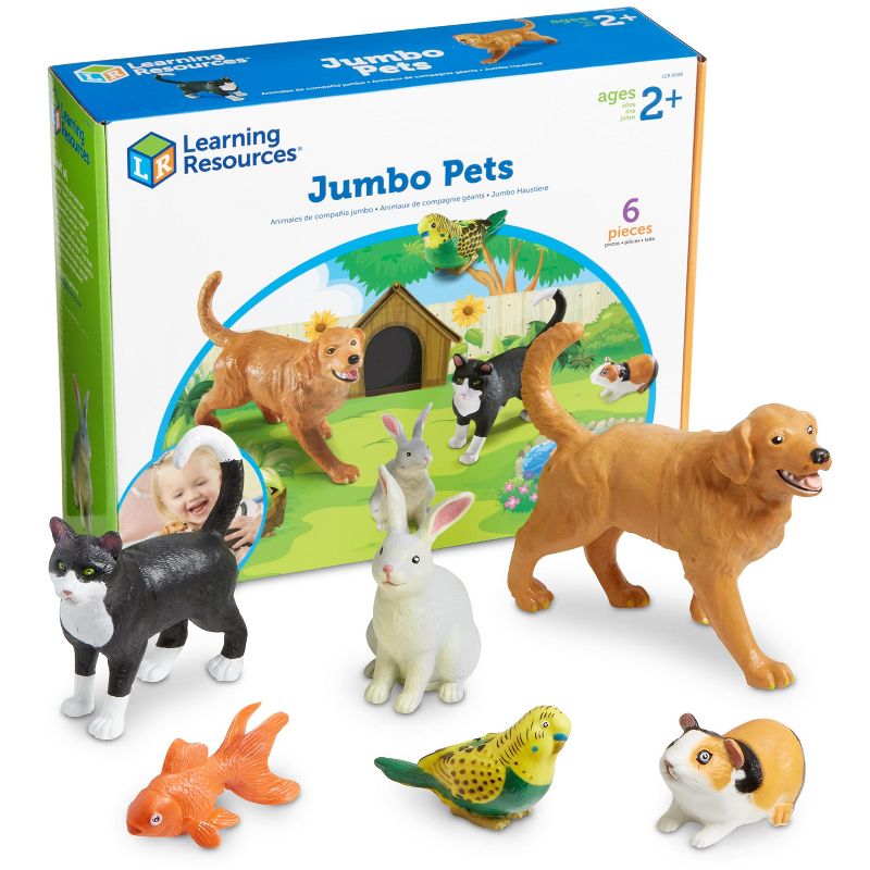 Learning Resources Jumbo Domestic Pets: Cat, Dog, Rabbit, Guinea Pig, Fish and Bird, 6 Animals, Ages 2+, 1 of 6