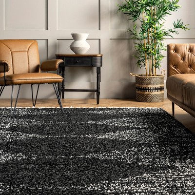 Black and White Braided Oval Shag Rug