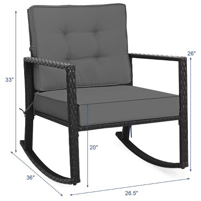 Gray Iron Frame Rocking Armchair with Cushions, Set of 2