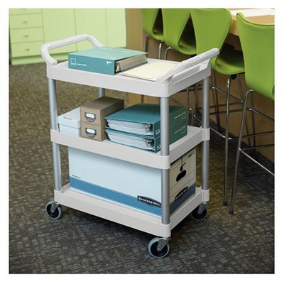 White Brushed Aluminum Three-Shelf Utility Trolley with Casters