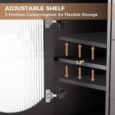 Adjustable shelf inside cabinet with three-position storage