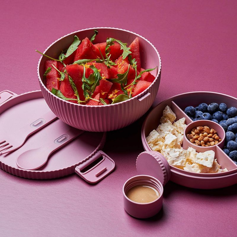 Plant-Based Sustainable Deluxe Bowl, Leak-Proof Bowl with Fork & Spoon, Separate Compartment with Lids, 2 of 8