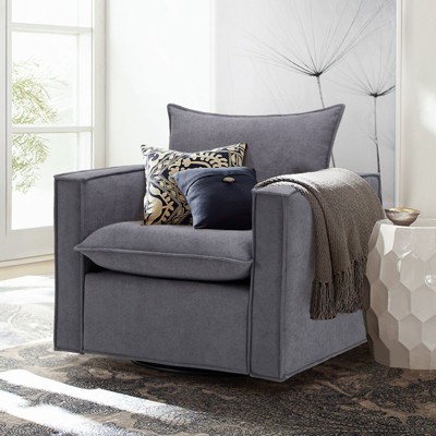 34 Wide Swivel Accent Chair, Upholstered Armchair with Plump Back Pillow for Living Room, Bedroom, Reading Corner, or Lounge Area - Beige