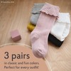 Cozyway Ruffled Knee-High Socks, 3 Pairs for Baby Girls, Black White Grey, 0-6 Months - 3 of 4