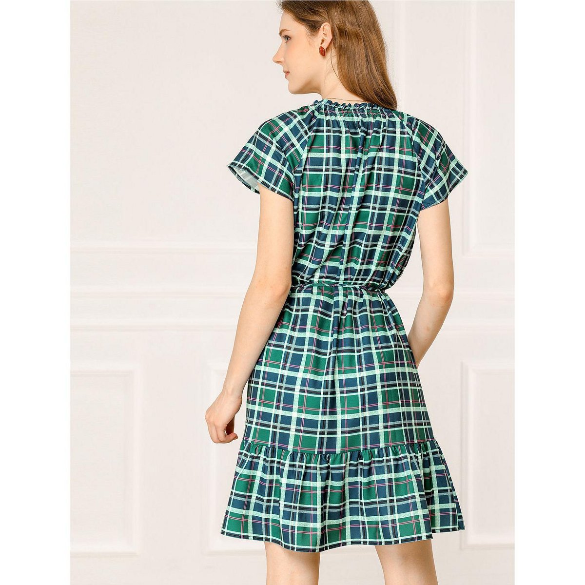 Женские платья INSPIRE CHIC Women's Raglan Sleeve V Neck Tie Waist Dresses Green X-Large — фото 4