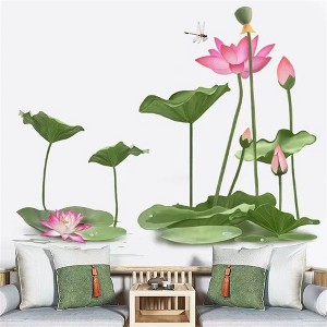 Chinese Style Lotus Flower Wall Stickers, Self-Adhesive Wallpaper Wall Decals for Living Room and Bedroom Decorations - 1 of 4
