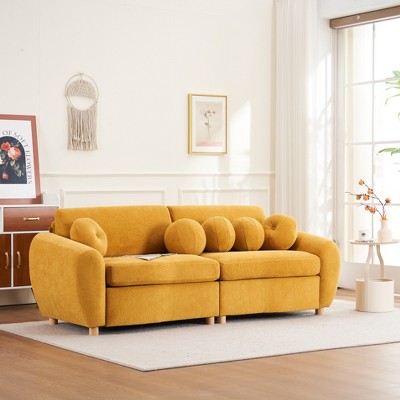 84"W Modern Loveseat Sofa with 5 Ball Pillows, Comfy Chenille Upholstered Sofa Couch 4S - ModernLuxe