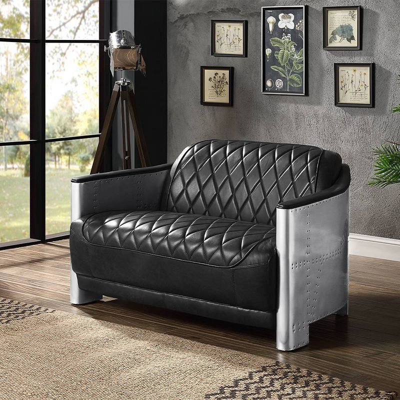 50.4&#34; Sedna Sofa Black Top Grain Leather and Aluminum - Acme Furniture, 1 of 10