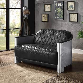 50.4" Sedna Sofa Black Top Grain Leather and Aluminum - Acme Furniture