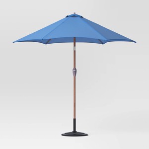 9' Round Outdoor Patio Market Umbrella with Faux Wood Pole - Threshold™ - 1 of 4