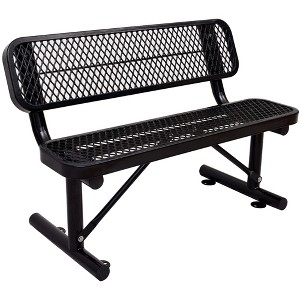 Itopfox Heavy Duty Metal Park Bench with Backrest, Portable Outdoor Bench for Commercial & Residential Use in Parks, Malls, Patios, Decks, Black - 1 of 4