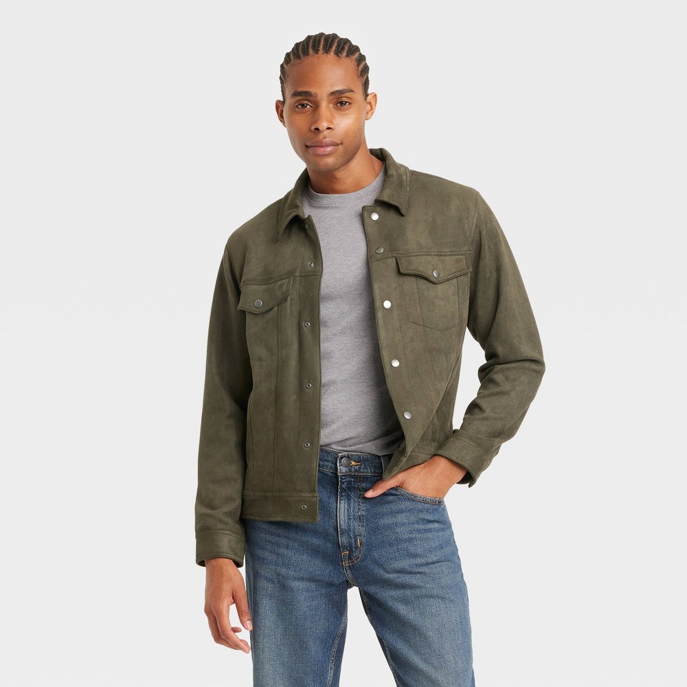 Men Faux Suede Trucker Jacket - Goodfellow & Co Olive  XXL