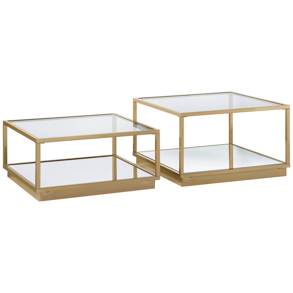 Photos - Coffee Table 2pc Renee  Set with Mirrored Top and Shelf Rose Brass - Coaste