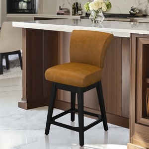Dyonery Counter Height Swivel Barstool Set of 1 26.8 Inch Modern Faux Leather Barstools Chair for Kitchen Island Solid Wood Legs Brown Bar Stool - 1 of 4