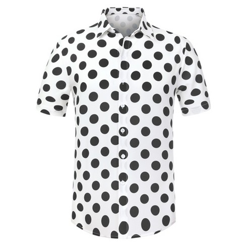 Lars Amadeus Men's Summer Polka Dots Shirt Button Down Short Sleeves  Pattern Hawaiian Shirts White Medium