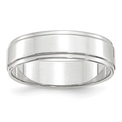 Black Bow Jewelry 6mm 14K White or Yellow Gold Flat Ridged Edge Standard Fit Band