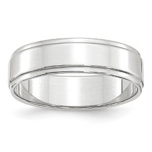 Black Bow Jewelry 6mm 14K White or Yellow Gold Flat Ridged Edge Standard Fit Band - 1 of 4