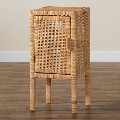 Natural Mahogany and Rattan Bohemian Night Table