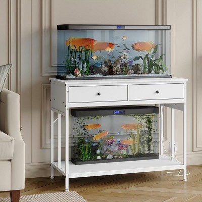 Aquarium Stand 40 Gallon with Power Outlet, Metal Frame Fish Tank Stand with Storage Drawers, Double Turtle Reptile Terrariums Tank Stands