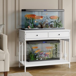 Aquarium Stand 40 Gallon with Power Outlet, Metal Frame Fish Tank Stand with Storage Drawers, Double Turtle Reptile Terrariums Tank Stands - 1 of 4