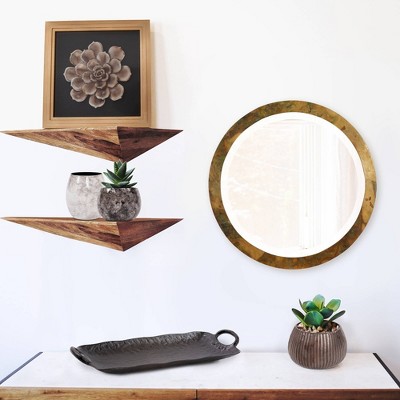 Round Bronze Leather Accent Wall Mirror, 13-inch