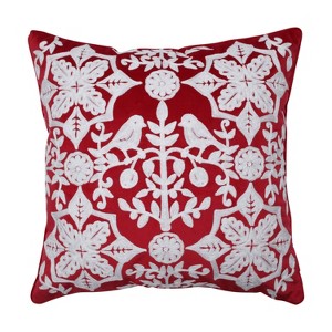 18.5"x18.5" Indoor Christmas Snowflakes and Berries Pillow Red Square 18-inch Throw Pillow  - Pillow Perfect - 1 of 4