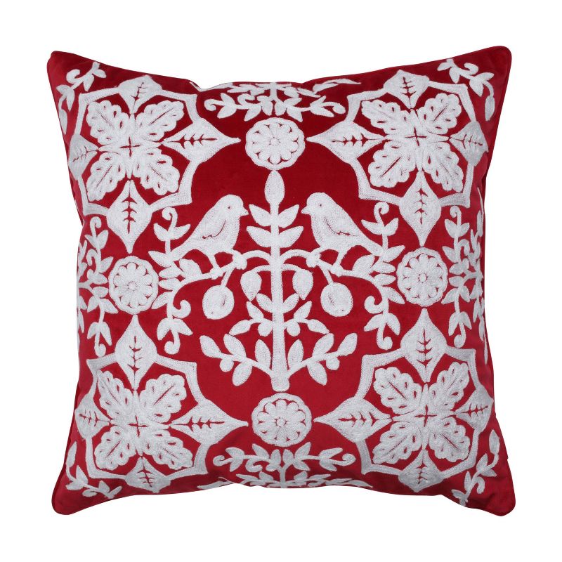 18.5&#34;x18.5&#34; Indoor Christmas Snowflakes and Berries Pillow Red Square 18-inch Throw Pillow  - Pillow Perfect, 1 of 7