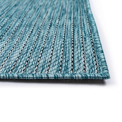 Aqua Flat Woven Stripe Indoor/Outdoor Synthetic Rug