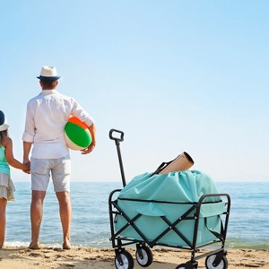 GDFStudio Louver Collapsible Folding Steel Wagon Cart with 360° Wheels and Dual-Layer Expandable Design - 1 of 4