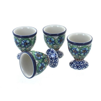 Blue Rose Polish Pottery Mardi Gras Egg Cup Set