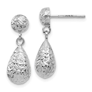 Black Bow Jewelry Diamond Cut Teardrop Post Dangle Earrings in 14k White Gold, 20mm - 1 of 4