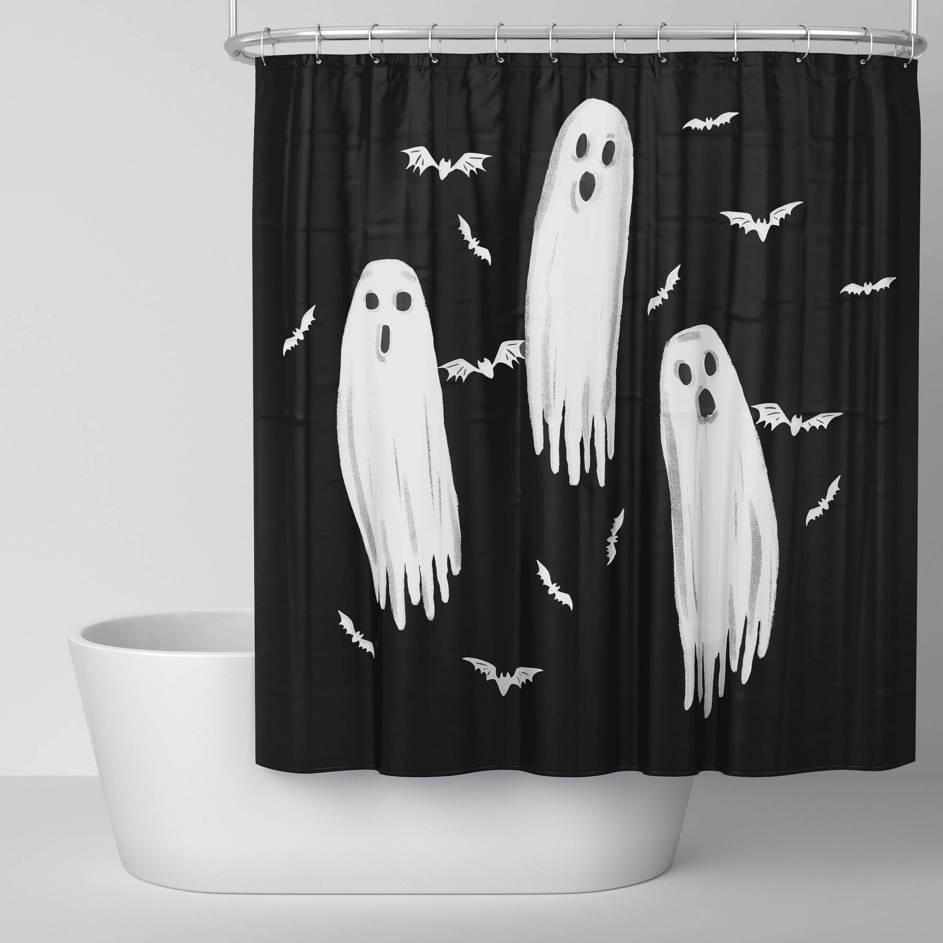 Halloween Glow in the Dark Scary Ghosts Peva Shower Curtain Black/White - Hyde and EEK! Boutique™