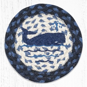 Earth Rugs Large Round Coaster – Whale Design in Braided Jute, 7"x7" Coastal Nautical Table Accent - 1 of 3