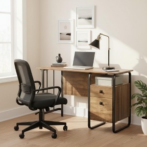 Homy Casa Engineered Wood Office Desk with Storage Drawers, Oak - 1 of 4