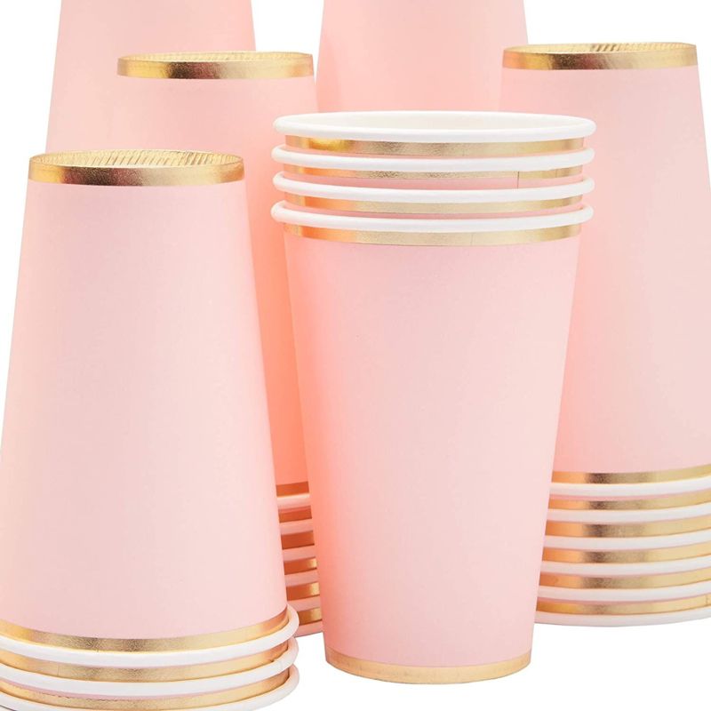 Juvale 50-Pack Light Pink Disposable Paper Cups with Gold Foil 12 oz Party Supplies, 4 of 6