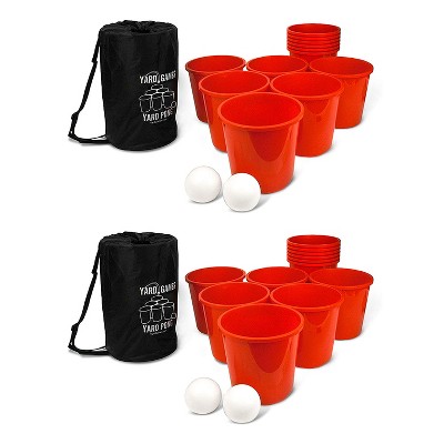 Yard Games Giant Outdoor Yard Pong Activity Party Set with 12 Buckets, 2 Balls & Tough Nylon Carrying Case for Backyards or Tailgating Events (2 Pack)