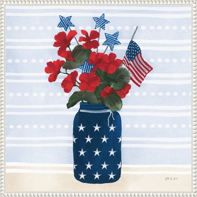 Patriotic Red Flowers in Blue Star Vase Canvas Print