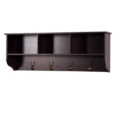 GlasFlength Decorative Storage Cabinets Accent Cabinet Entryway Wall Storage Shelf Coat Rack with 4 Dual Hooks for Room, Black, 38.58"*7.87"*13.78"