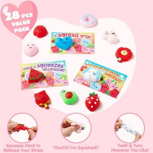 Joyfy  28 Pack Valentines Day Gift Cards with Squishy Toys, Stress Relief Fidget Toys for Kids Valentine Classroom Favors - 1 of 4