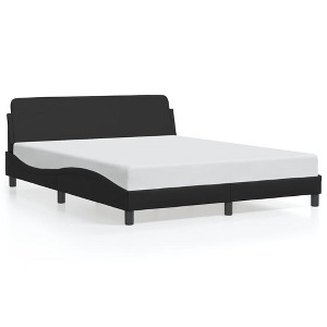vidaXL Black Double Bed Frame with Headboard - 59.8"x79.9" Faux Leather Sturdy Legs Waved Design Elegant Bedroom Furniture - 1 of 4