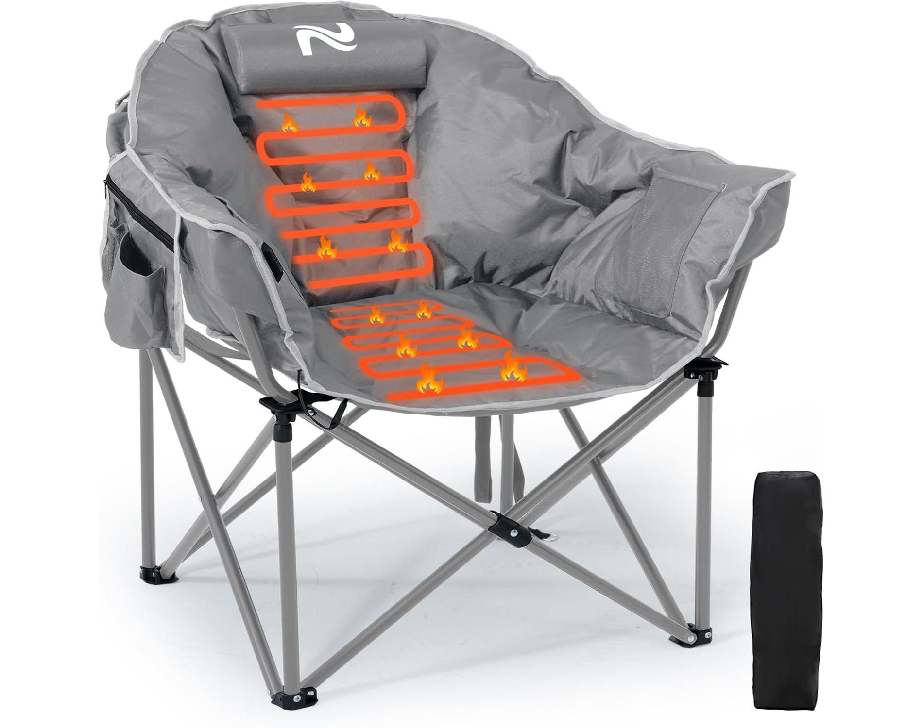 Docred Oversized Heated Camping Chair Heats Back and Seat, Padded Cushion Outdoor Folding Chairs Patio Lounge Chair Heating Chair