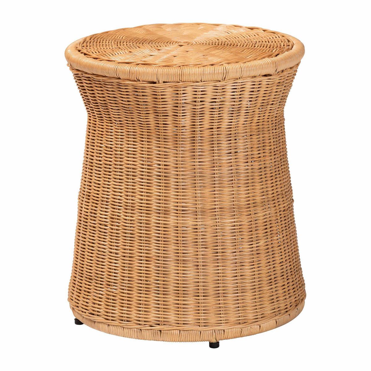 bali & pari Caroline Round Natural Rattan End Table Light Honey