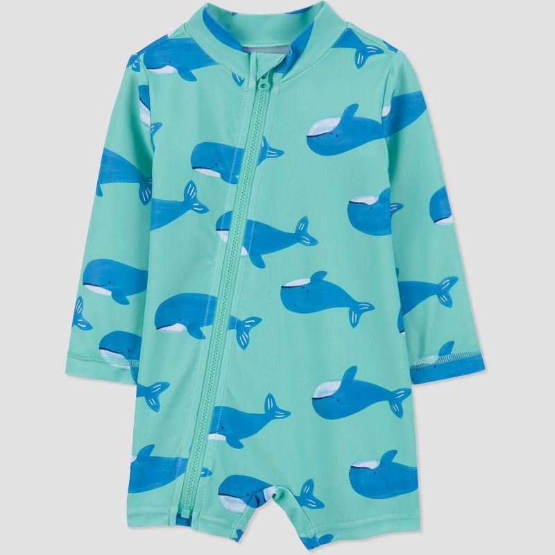 Carter's Just One You®️ Baby Boys' Long Sleeve Whale Printed One Piece Rash Guard, 3 of 7