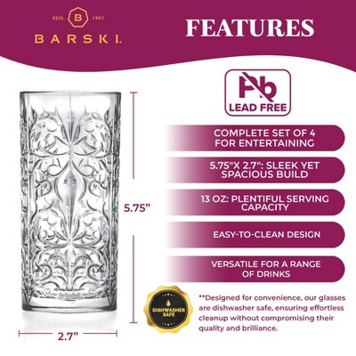 Elegant Tattoo Design Clear Glass Highball Tumblers Set of 2, 13 oz