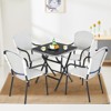Tangkula 5PCS Rattan Patio Dining Set All Weather Square Folding Table & 4 Stackable Chairs Set w/Tempered Glass Tabletop - 3 of 4