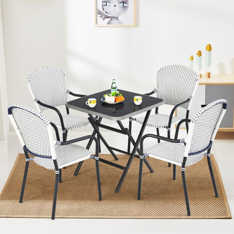 Tangkula 5PCS Rattan Patio Dining Set All Weather Square Folding Table & 4 Stackable Chairs Set w/Tempered Glass Tabletop, 3 of 11