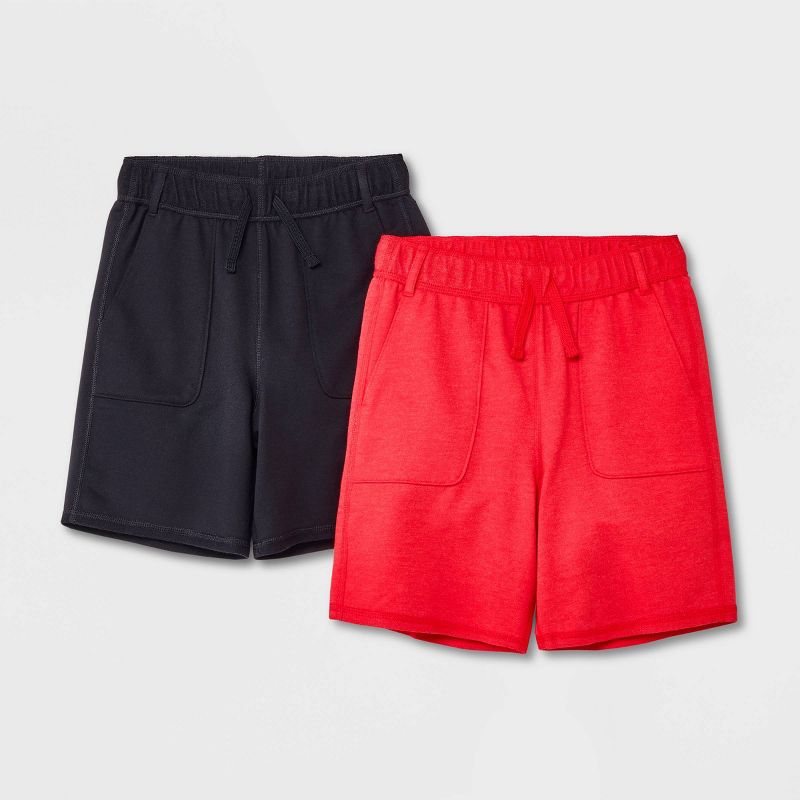 Boys' 2pk Adaptive Knit Pull-On Shorts - Cat & Jack™ Red/Black, 1 of 5