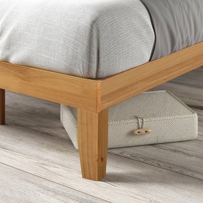 Natural Wood Queen Platform Bed Frame with Storage and Slats