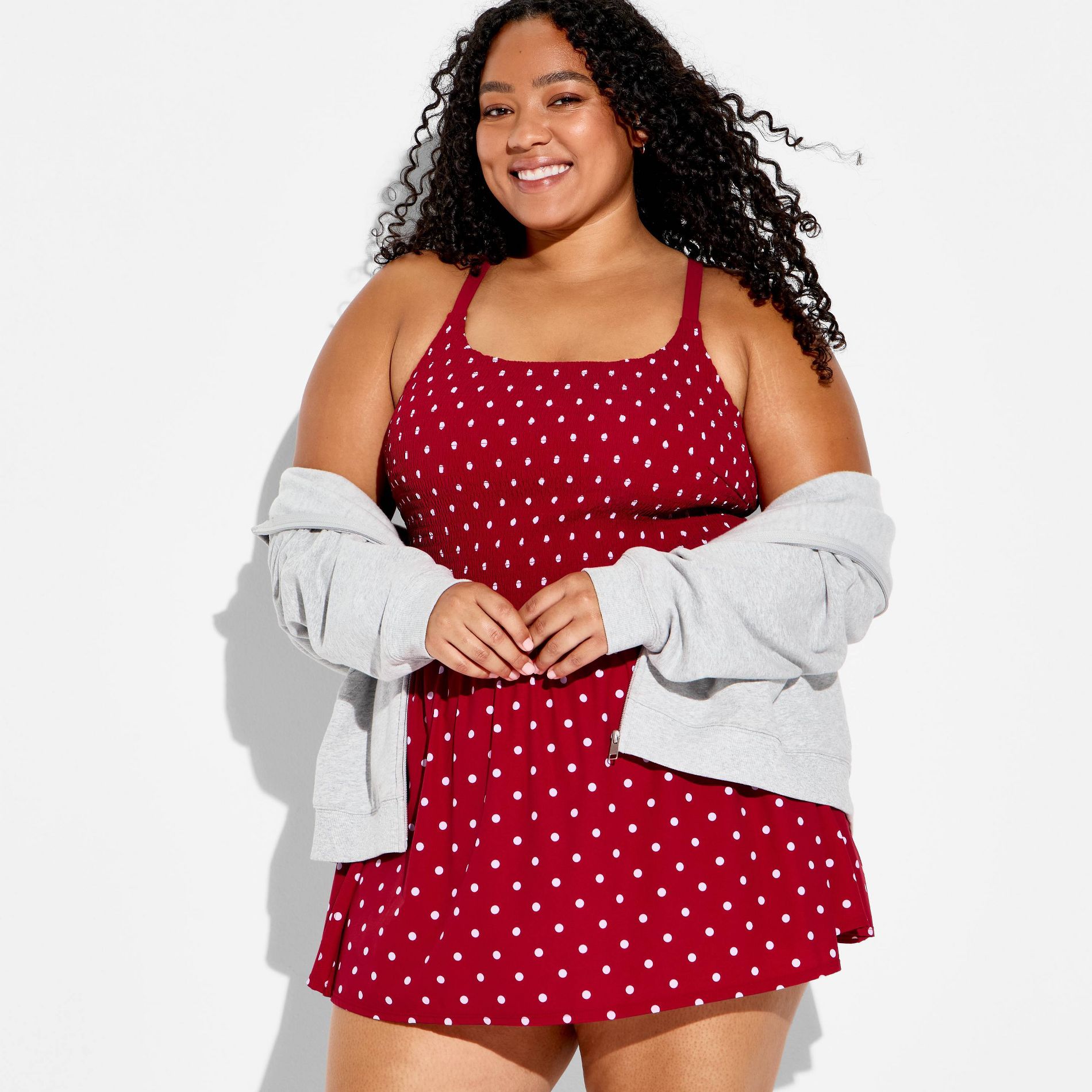 Women's Polka Dot Smocked Dress - JoyLab™ Crimson Polka Dot 4X