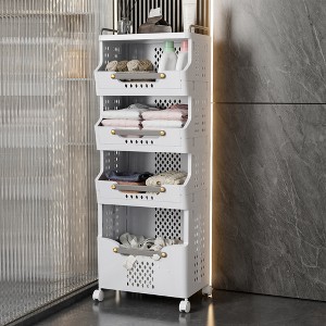 4-Tier Rolling Storage Cart with Wheels, Large Capacity Mobile Utility Cart ,Kitchen Cart with with Push Handle and Baskets, Bathroom, Laundry Room - 1 of 4